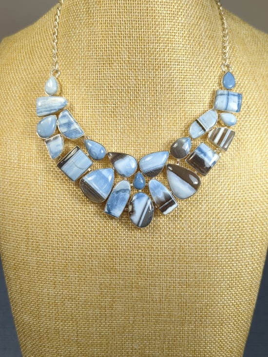 Jewelry - Blue Owyhee Opal Large Natural Stone Statement Necklace